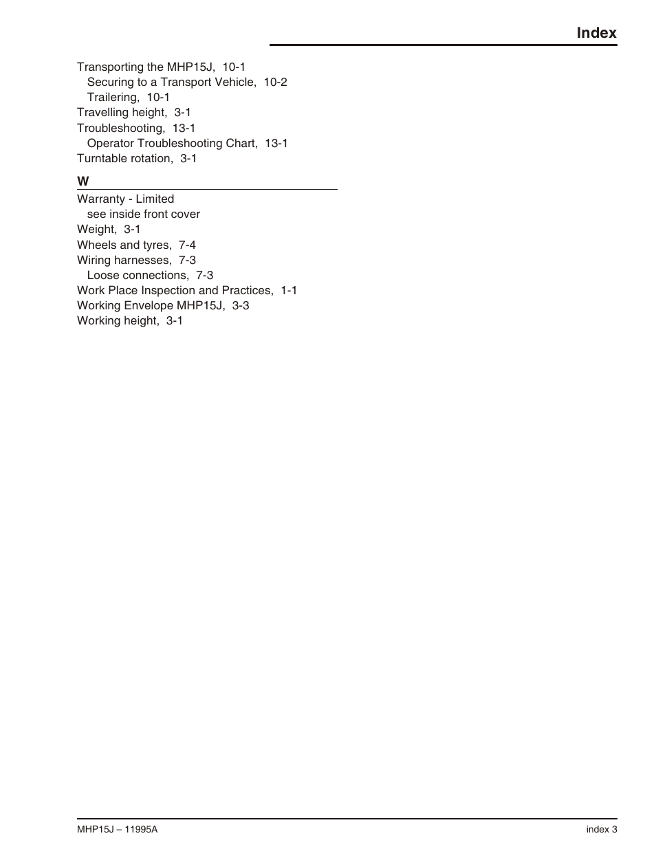 Index | Snorkel MHP15J User Manual | Page 69 / 70
