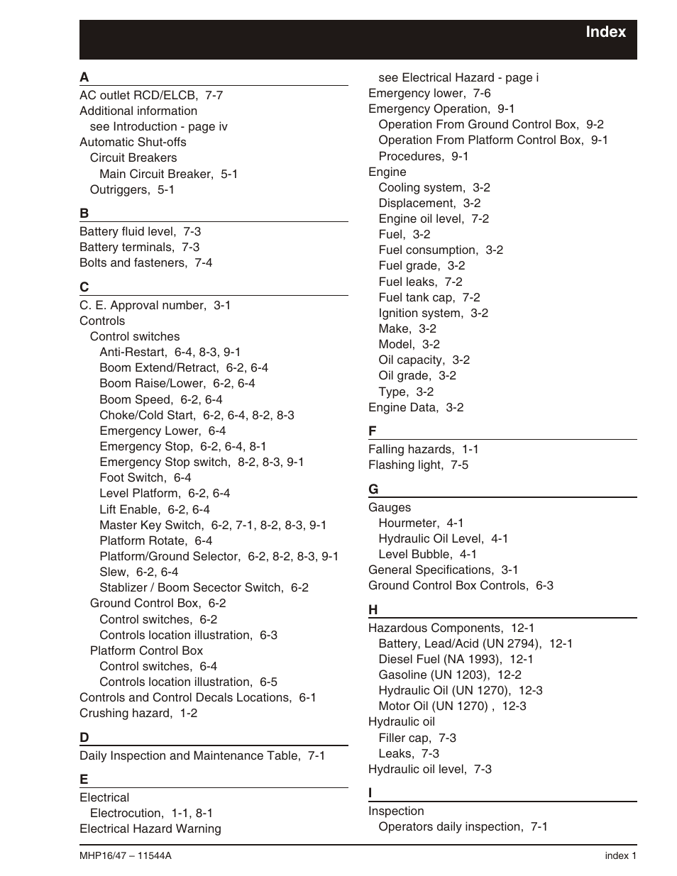 Index | Snorkel MHP17 User Manual | Page 63 / 65