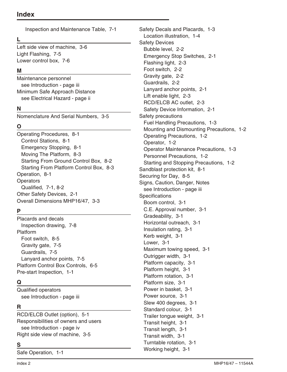 Index | Snorkel MHP17 User Manual | Page 64 / 65