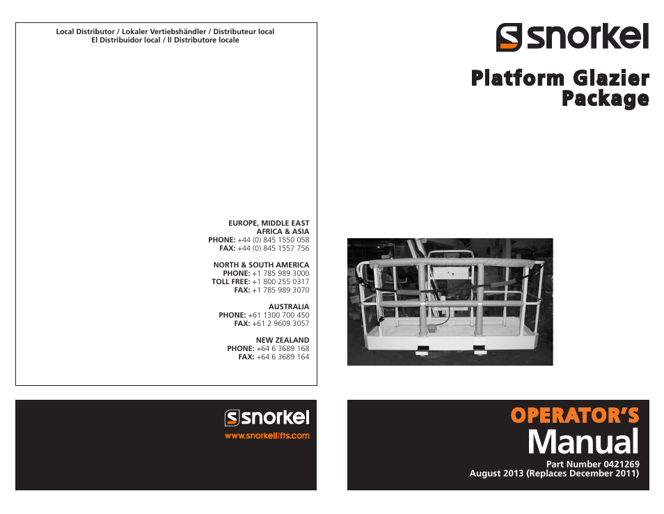 Snorkel Platform Glazier Pkg User Manual | 8 pages