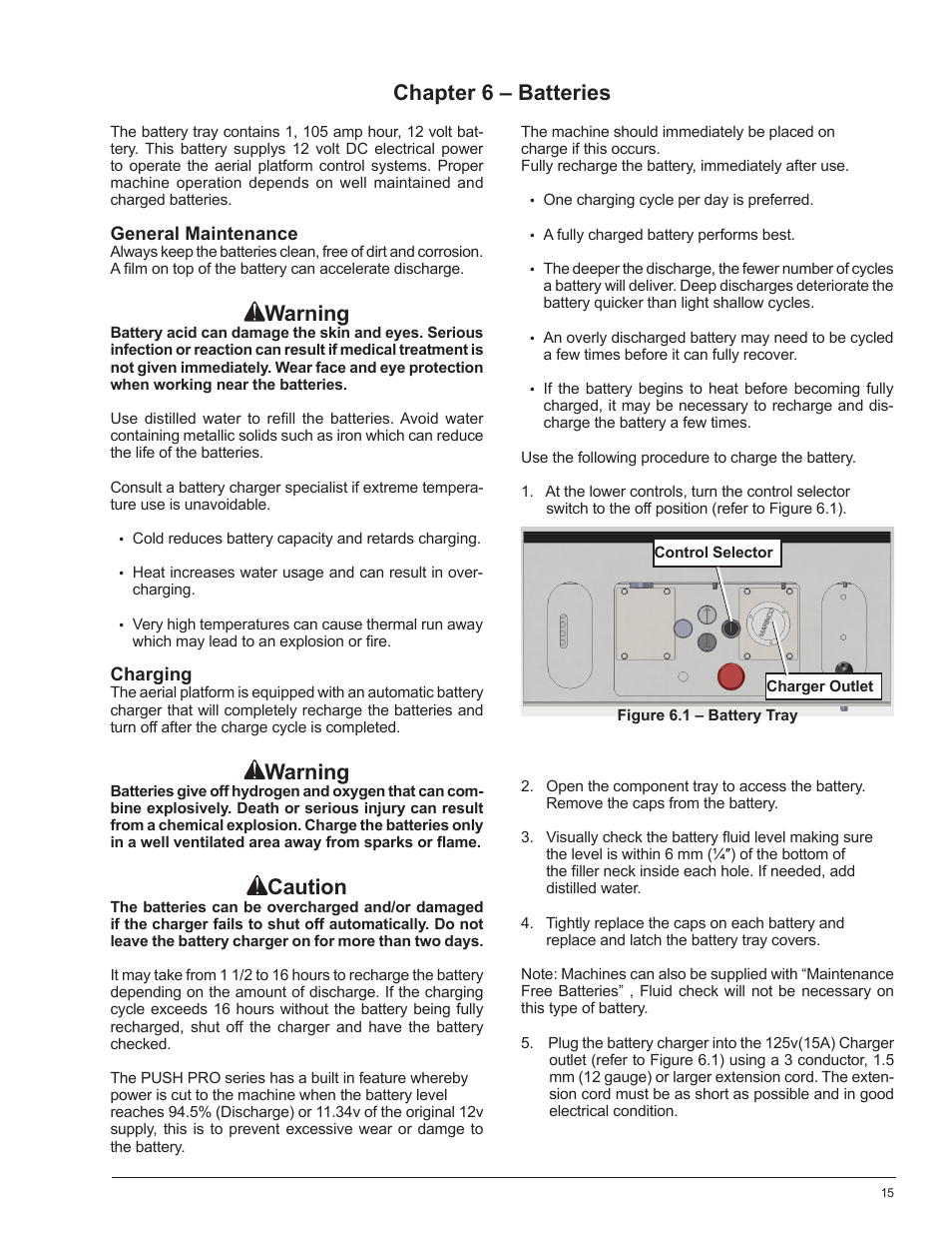 Chapter 6 – batteries, Warning, Caution | Snorkel POP UP PUSH 10 User Manual | Page 19 / 50