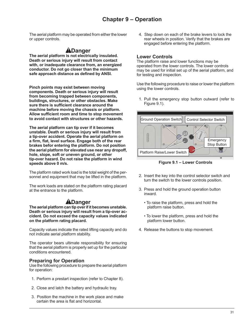 Chapter 9 – operation, Danger | Snorkel POP UP PUSH 10 User Manual | Page 35 / 50