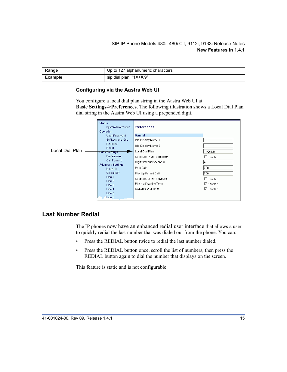Configuring via the aastra web ui, Last number redial | Aastra Telecom AASTRA 9112 I User Manual | Page 19 / 60