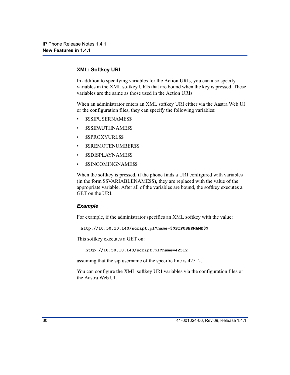Xml: softkey uri | Aastra Telecom AASTRA 9112 I User Manual | Page 34 / 60