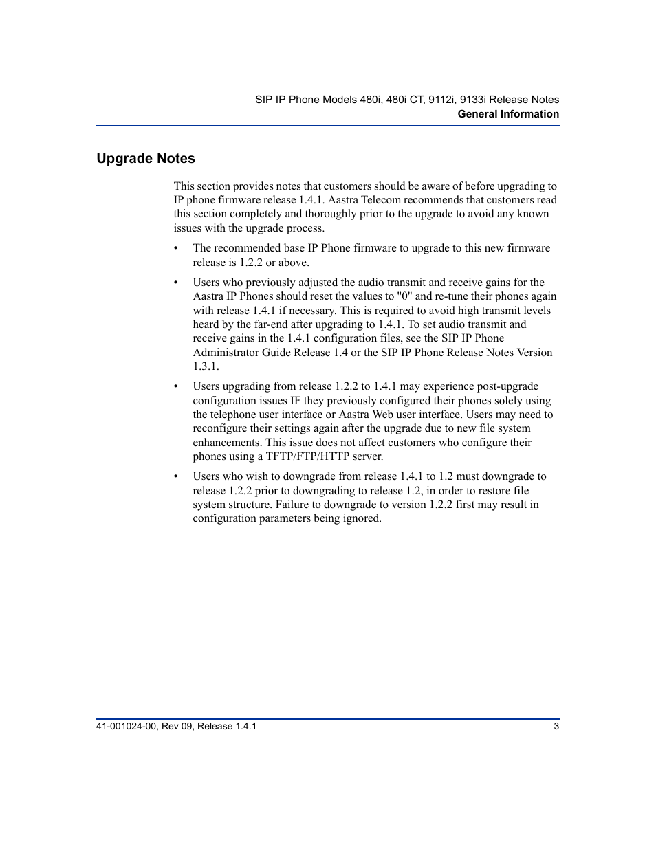 Upgrade notes | Aastra Telecom AASTRA 9112 I User Manual | Page 7 / 60