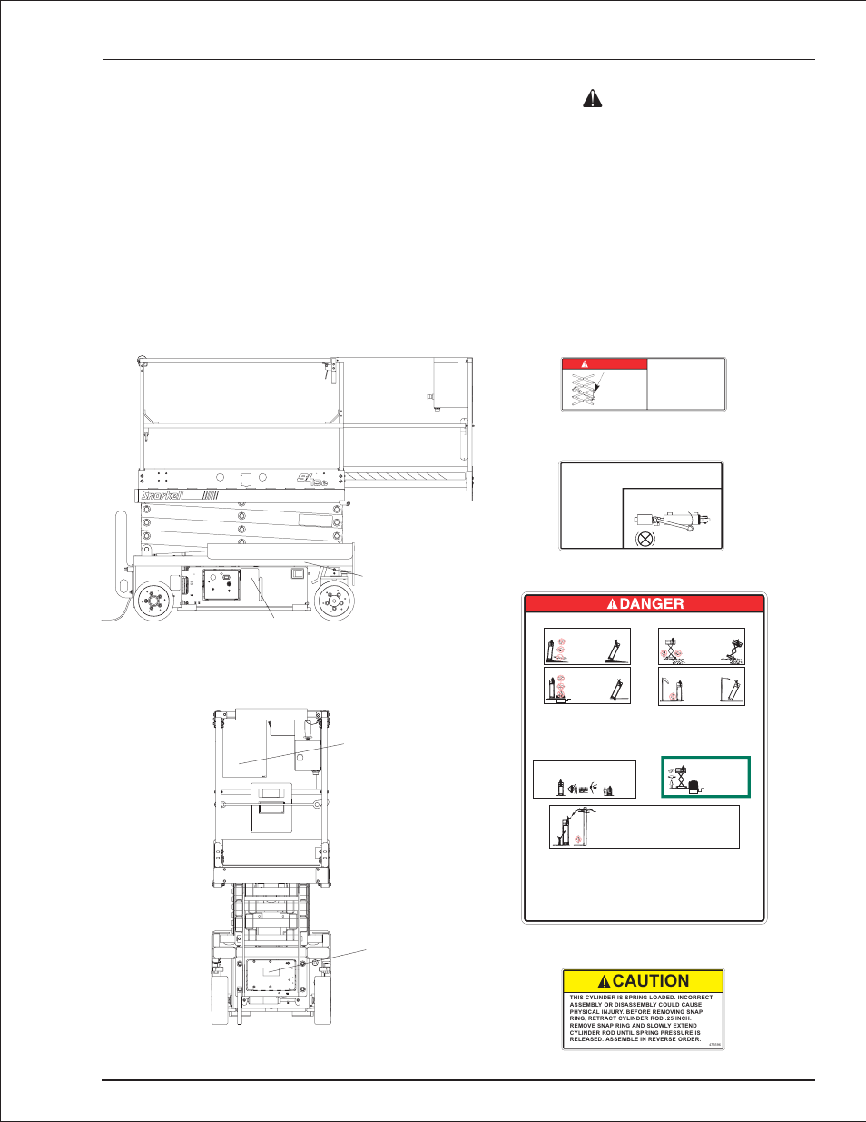 Placards and decals 8-9, Cleaning, 8-9, Safety related, 8-9 | Safety related placards and decals, 8-9, Placards and decals -9, Acaution, Placards and decals, Chapter 8. prestart inspection, Caution, Right side | Snorkel S1930 User Manual | Page 31 / 54
