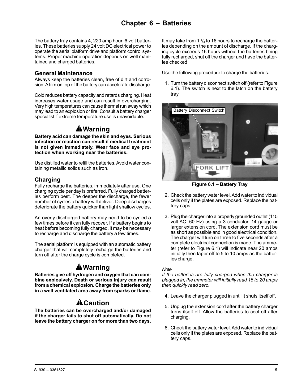 Chapter 6 – batteries, Warning, Caution | Snorkel S1930-snAP05168 User Manual | Page 19 / 50