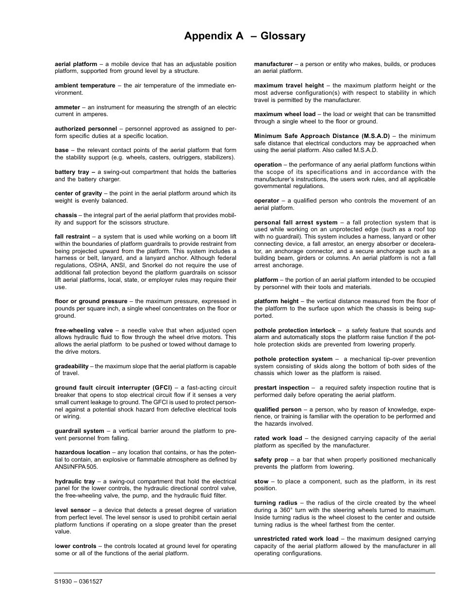 Appendix a – glossary | Snorkel S1930-snAP05168 User Manual | Page 47 / 50