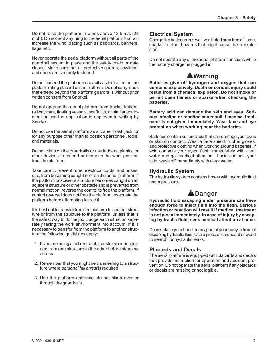 Warning, Danger | Snorkel S1930CE User Manual | Page 11 / 52