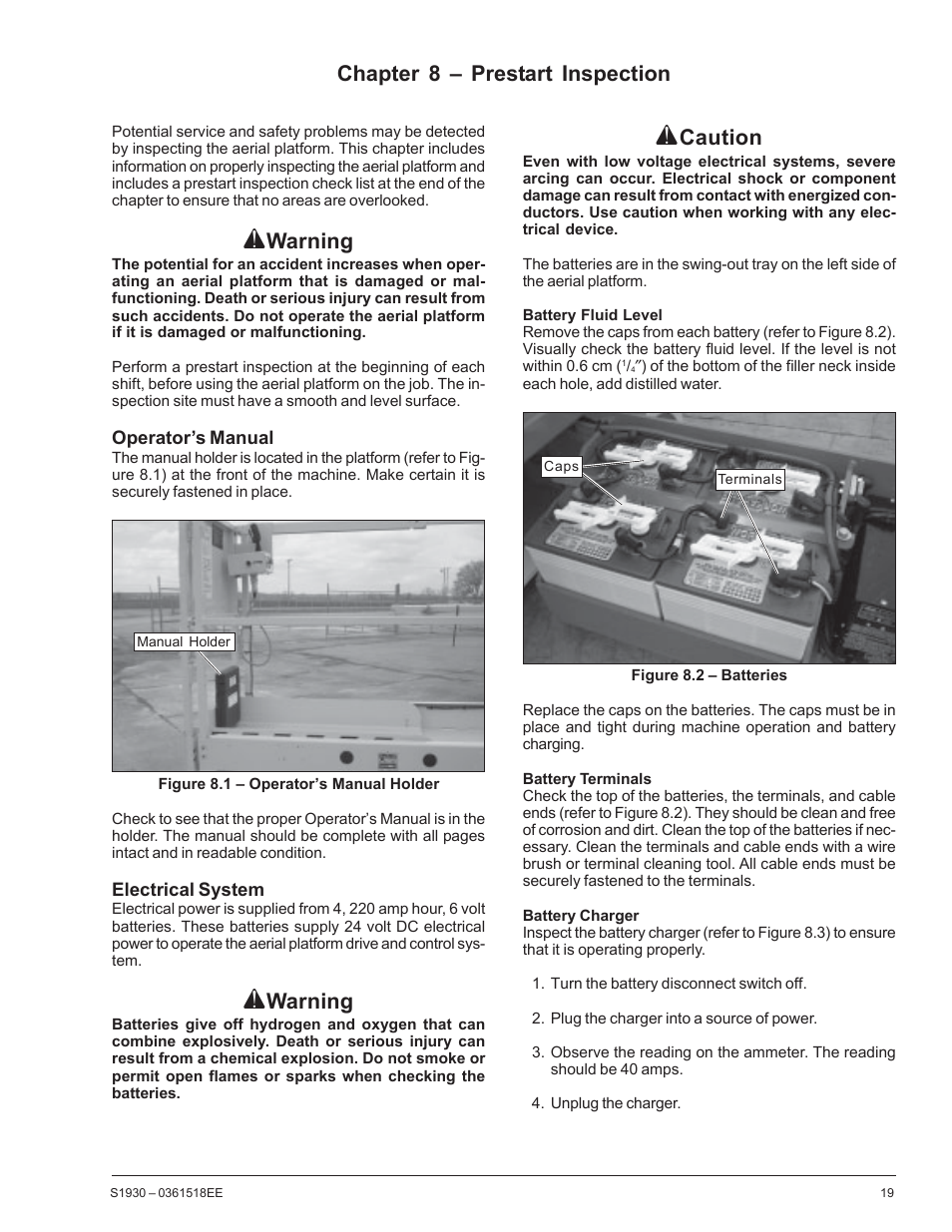 Warning, Chapter 8 – prestart inspection, Caution | Snorkel S1930CE User Manual | Page 23 / 52
