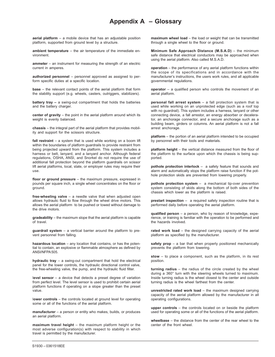 Appendix a – glossary | Snorkel S1930CE User Manual | Page 49 / 52