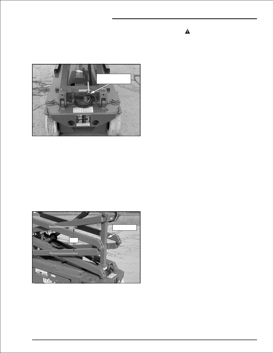 Emergency lowering handle 4-3, Safety prop 4-3, Lowering handle, 4-3, 8-6, 11-1 | Positioning safety prop, 4-3, Safety prop, 4-3, Stowing safety prop, 4-3, Emergency lowering handle -3 safety prop -3, Danger, Chapter 4. safety devices | Snorkel S2033 User Manual | Page 17 / 50