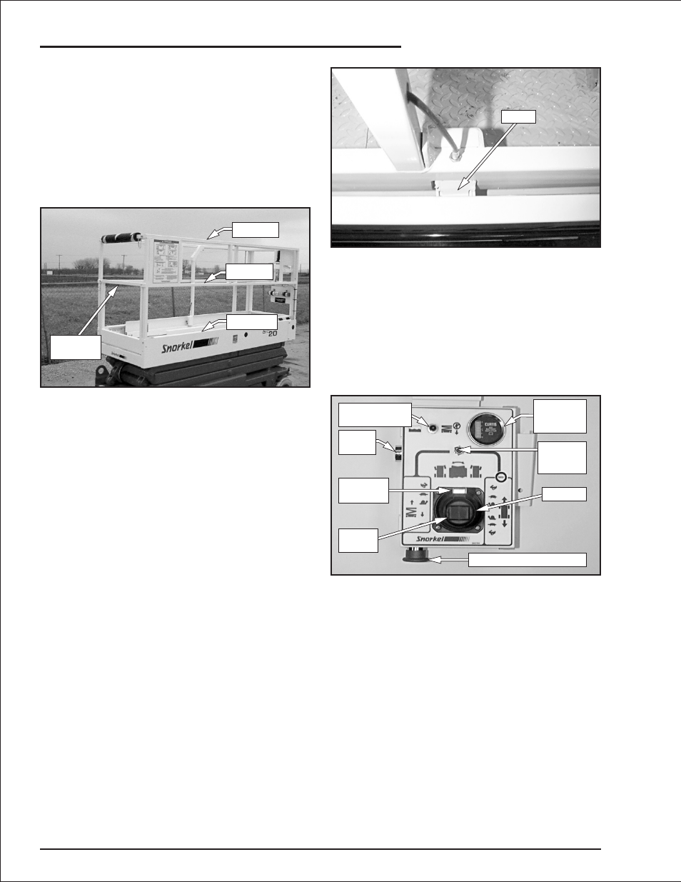 Upper control station 8-8, Guardrail system 8-8, Platform extension 8-8 | Operating controls 8-8, Guardrail system, 8-8, Mid rail, 8-8, Removable top rail, 8-8, Safety chain, 8-8, Swinging gate, 8-8, Toeboards, 8-8 | Snorkel S2033 User Manual | Page 32 / 50