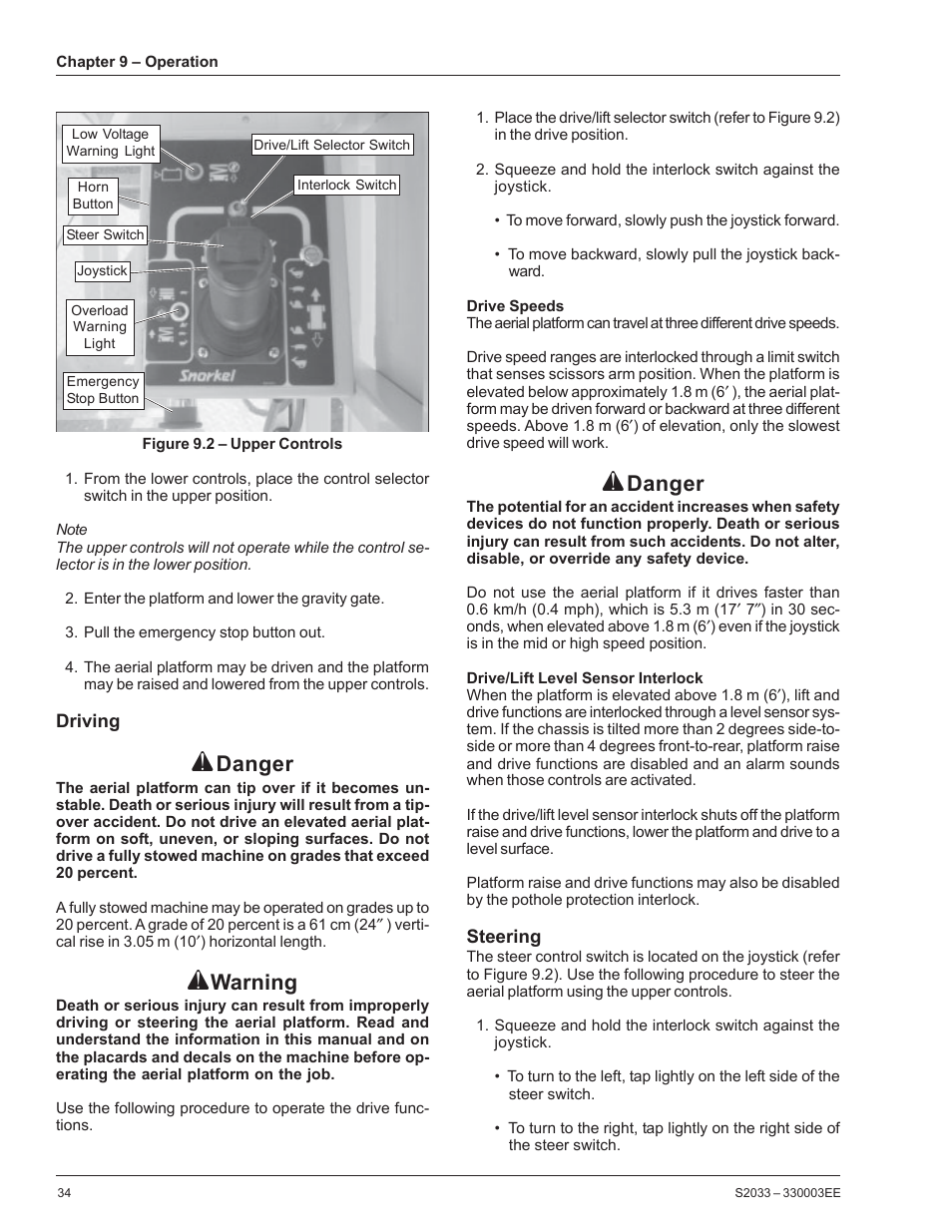 Danger, Warning | Snorkel S2033CE User Manual | Page 38 / 54