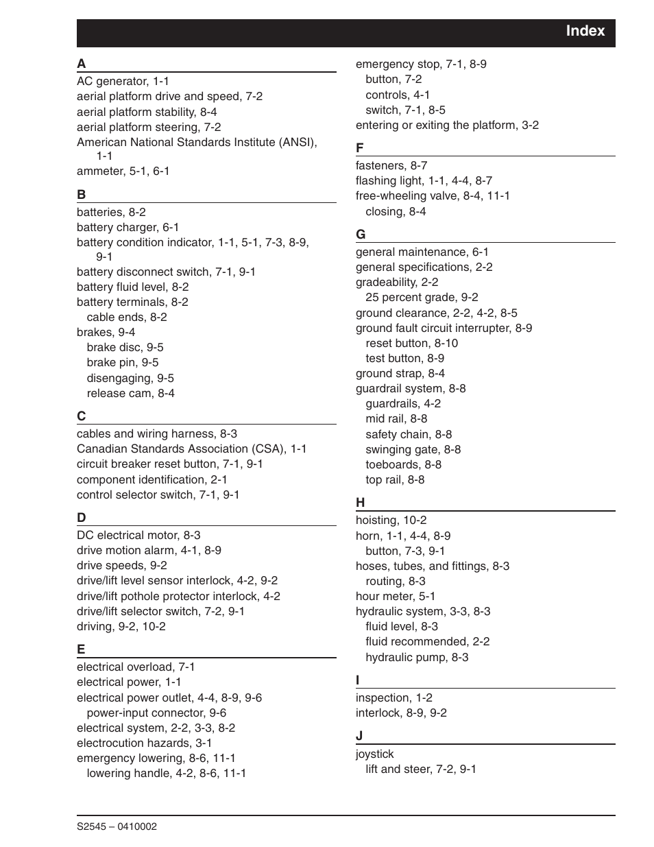 Index | Snorkel S2545 User Manual | Page 51 / 53