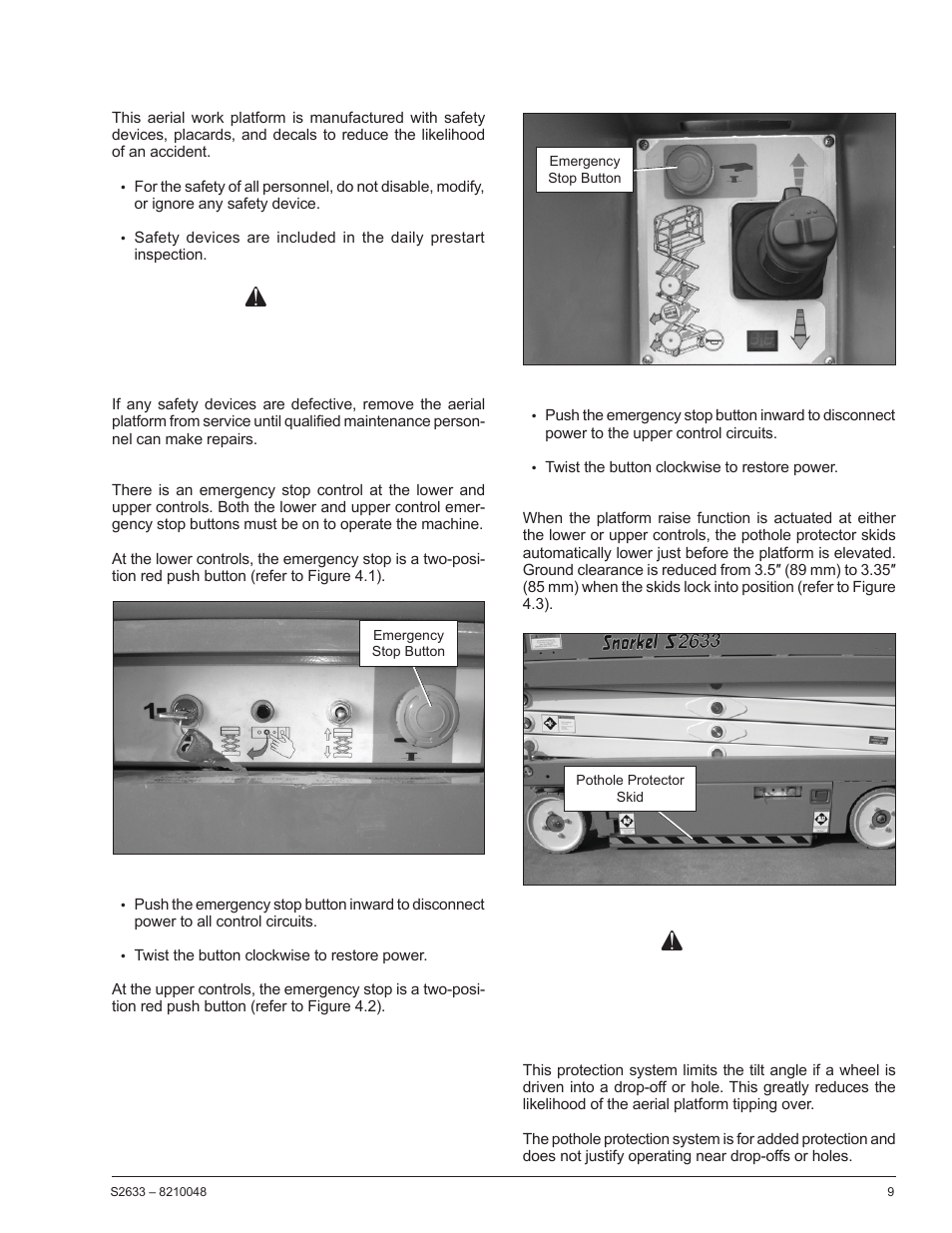 Chapter 4 – safety devices, Warning, Danger | Snorkel S2633 User Manual | Page 13 / 56