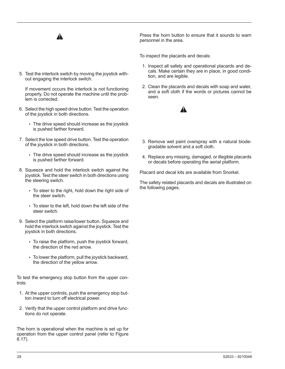 Caution, Warning | Snorkel S2633 User Manual | Page 32 / 56
