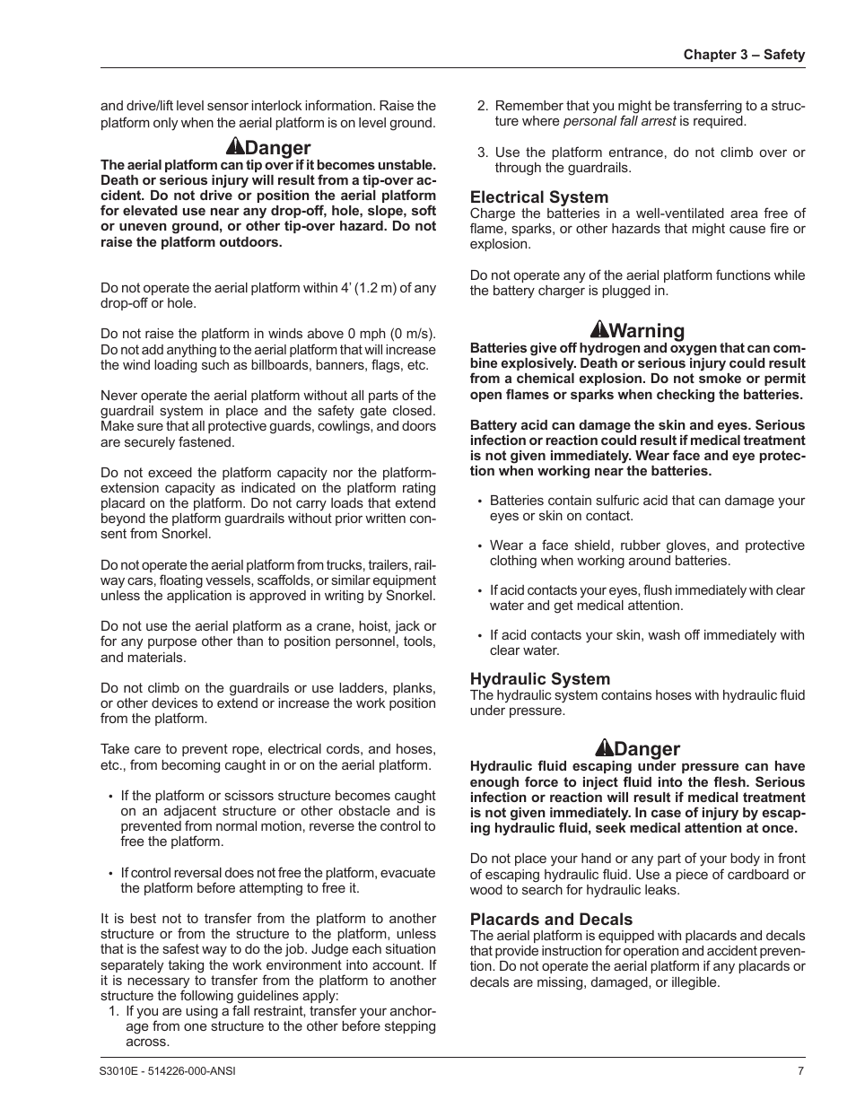 Danger, Warning | Snorkel S3010E User Manual | Page 11 / 56