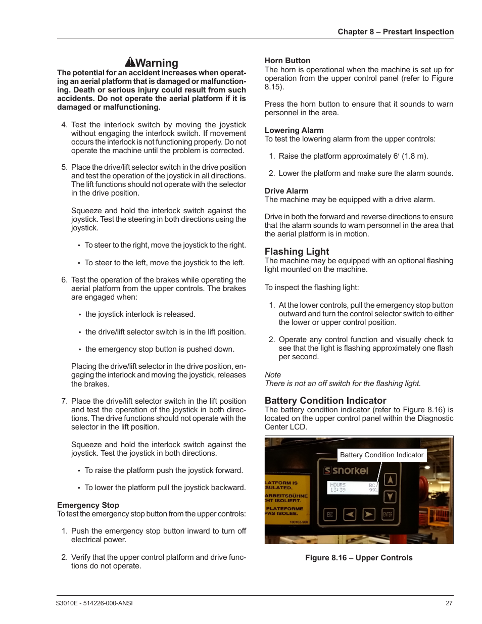 Warning | Snorkel S3010E User Manual | Page 31 / 56
