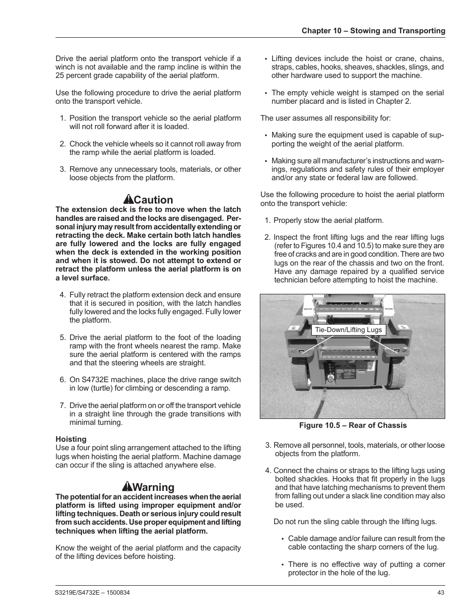 Hoisting, Caution, Warning | Snorkel S3219E-sn000000+ User Manual | Page 47 / 60