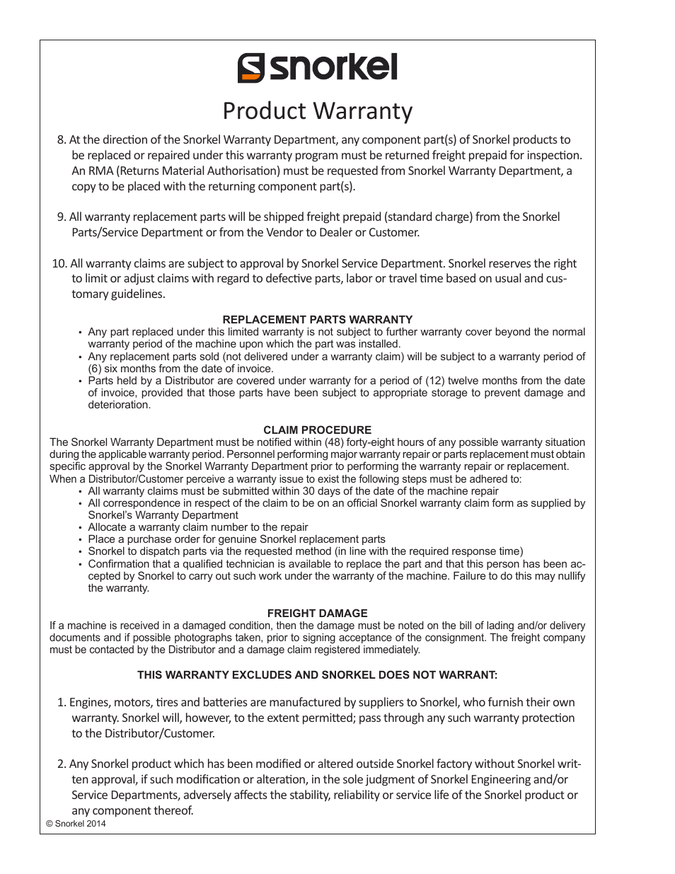 Product warranty | Snorkel S3219E-sn000000+ User Manual | Page 56 / 60
