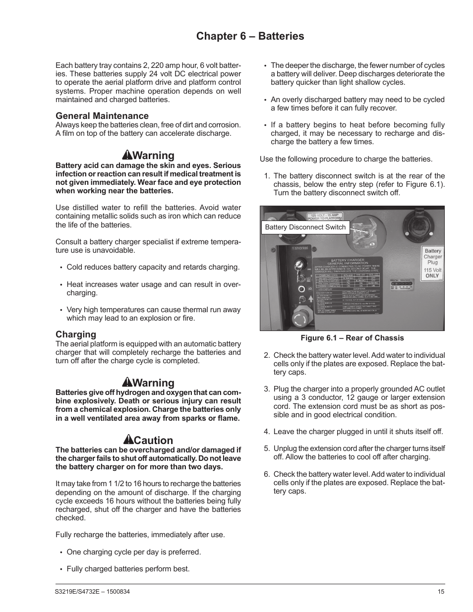 Chapter 6 – batteries, Warning, Caution | Snorkel S3219E-sn000017+ User Manual | Page 19 / 60