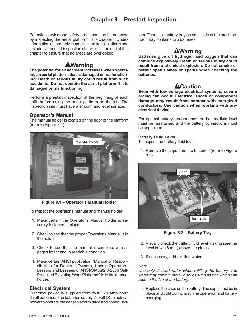 Warning, Chapter 8 – prestart inspection, Caution | Snorkel S3219E-sn000017+ User Manual | Page 25 / 60