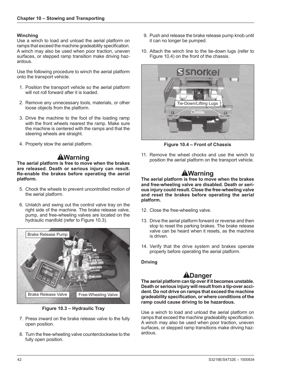 Warning, Danger | Snorkel S3219E-sn000017+ User Manual | Page 46 / 60