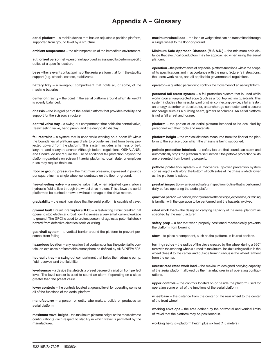 Appendix a – glossary | Snorkel S3219E-sn000017+ User Manual | Page 53 / 60