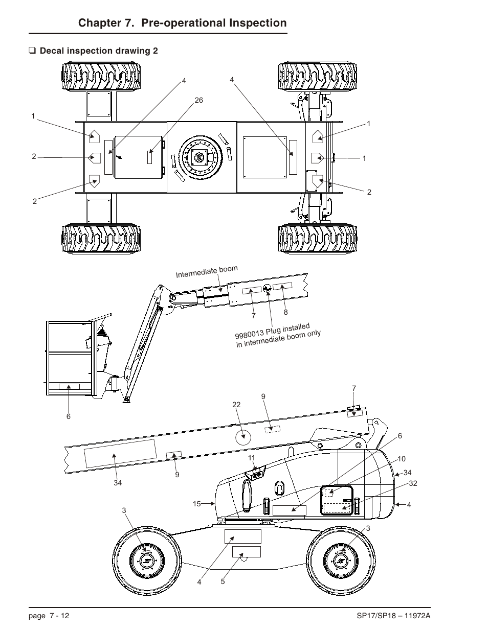Decal inspection drawing 2 7-12, Decal inspection drawing 2 -12, Chapter 7. pre-operational inspection | Snorkel SP18 User Manual | Page 46 / 69