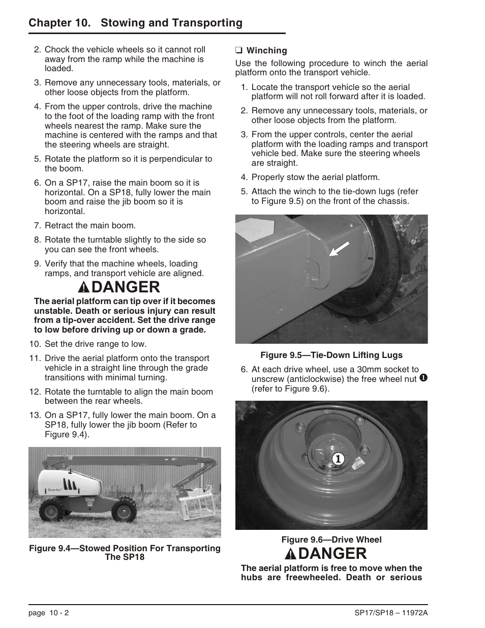 Winching 10-2, Winching -2, Danger | Snorkel SP18 User Manual | Page 56 / 69