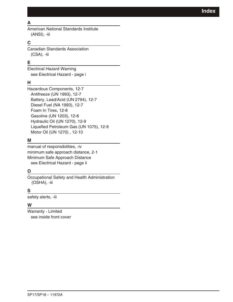 Index | Snorkel SP18 User Manual | Page 69 / 69