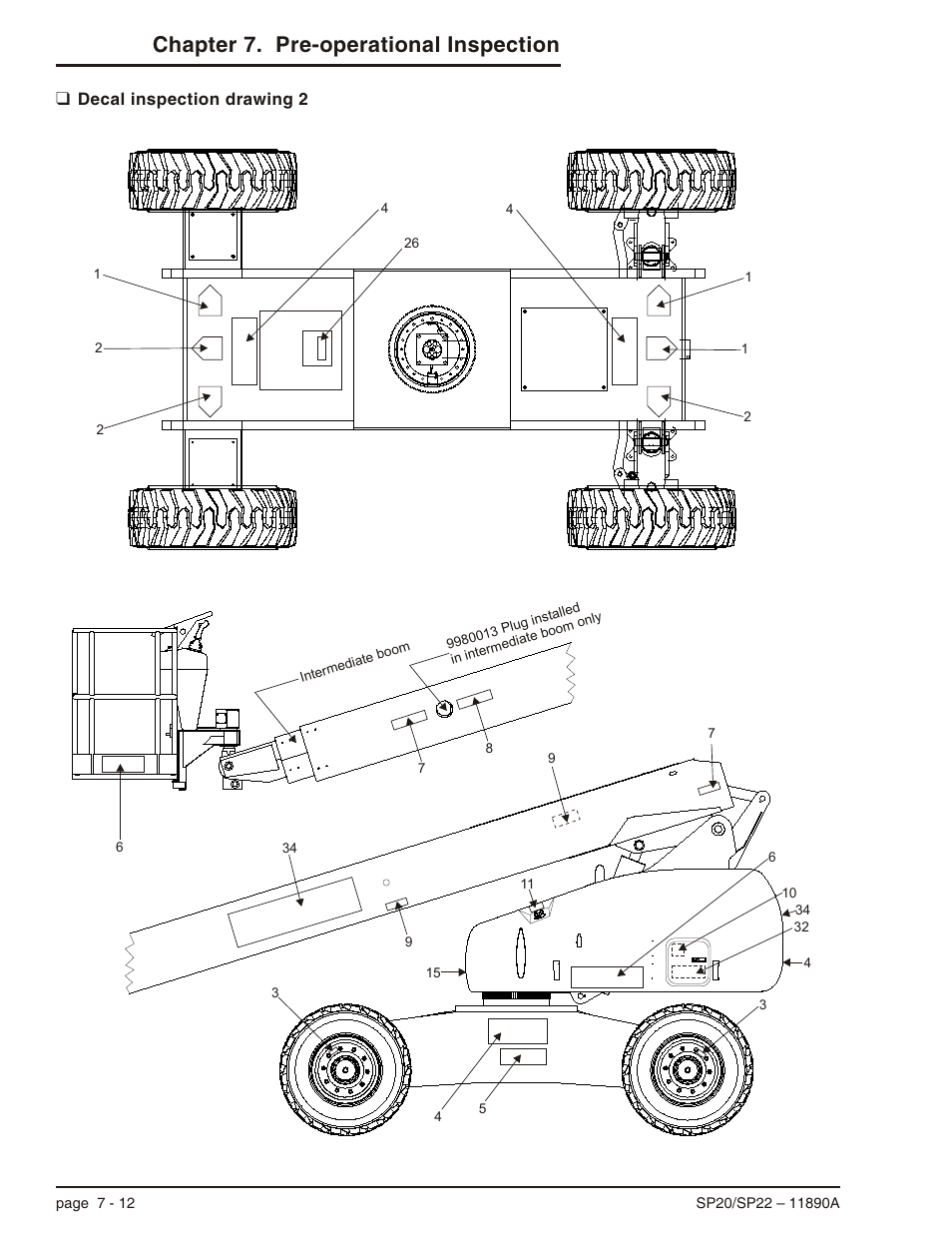 Decal inspection drawing 2 7-12, Decal inspection drawing 2 -12, Chapter 7. pre-operational inspection | Decal inspection drawing 2 | Snorkel SP22 User Manual | Page 46 / 70