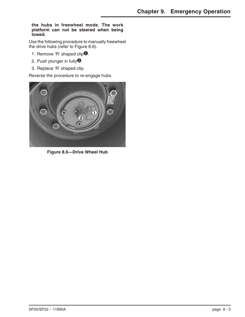 Chapter 9. emergency operation | Snorkel SP22 User Manual | Page 53 / 70
