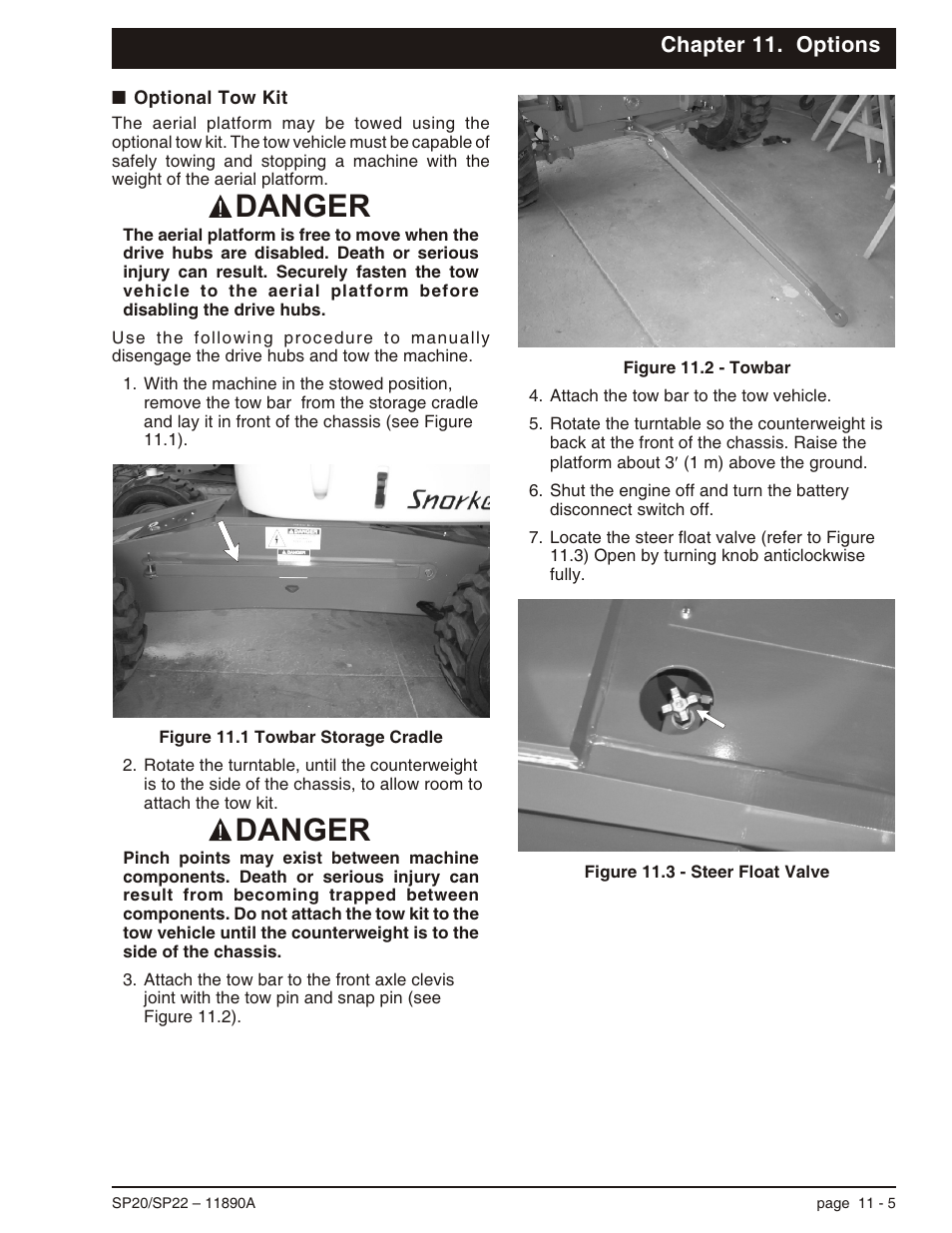 Chapter 11. options, Optional tow kit 11-5, Optional tow kit -5 | Danger | Snorkel SP22 User Manual | Page 59 / 70