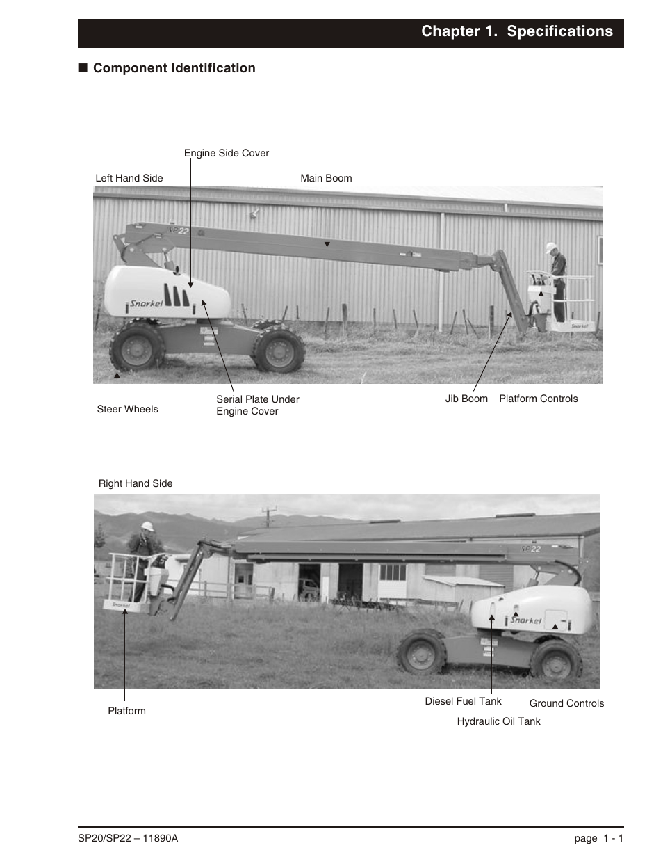 Chapter 1. specifications, Component identification 1-1, Component identification -1 | Snorkel SP22 User Manual | Page 9 / 70