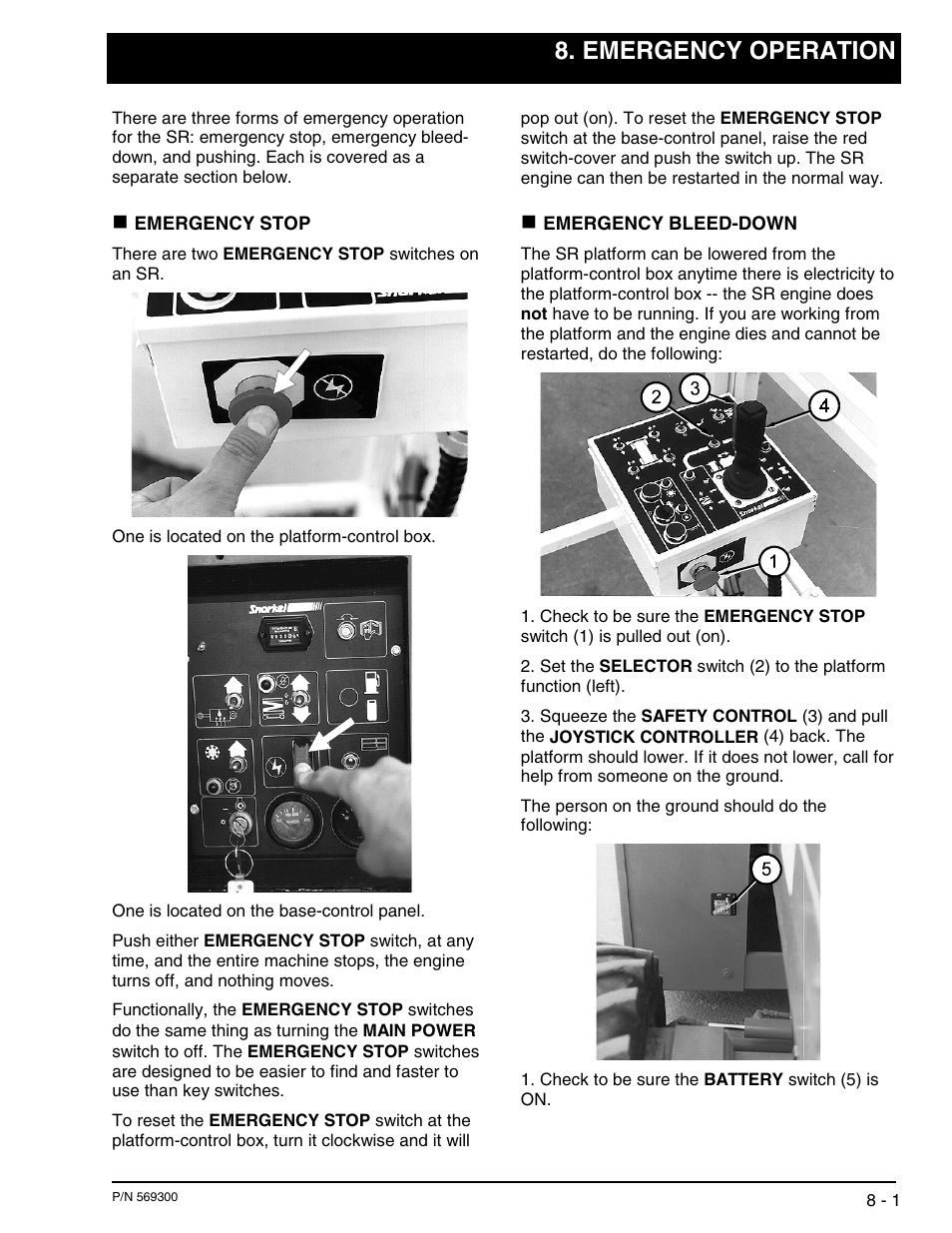 Emergency operation | Snorkel SR SERIES User Manual | Page 41 / 74
