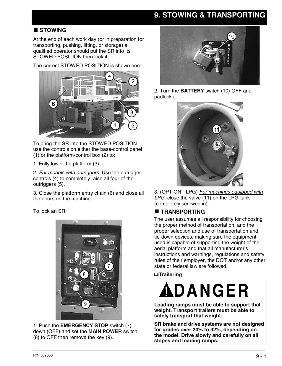 Stowing & transporting | Snorkel SR SERIES User Manual | Page 45 / 74