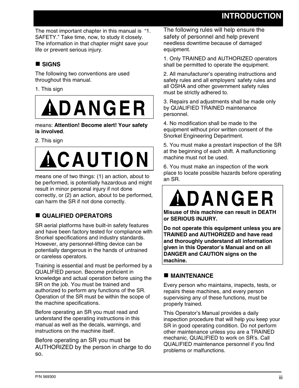C a u tio n | Snorkel SR SERIES User Manual | Page 5 / 74