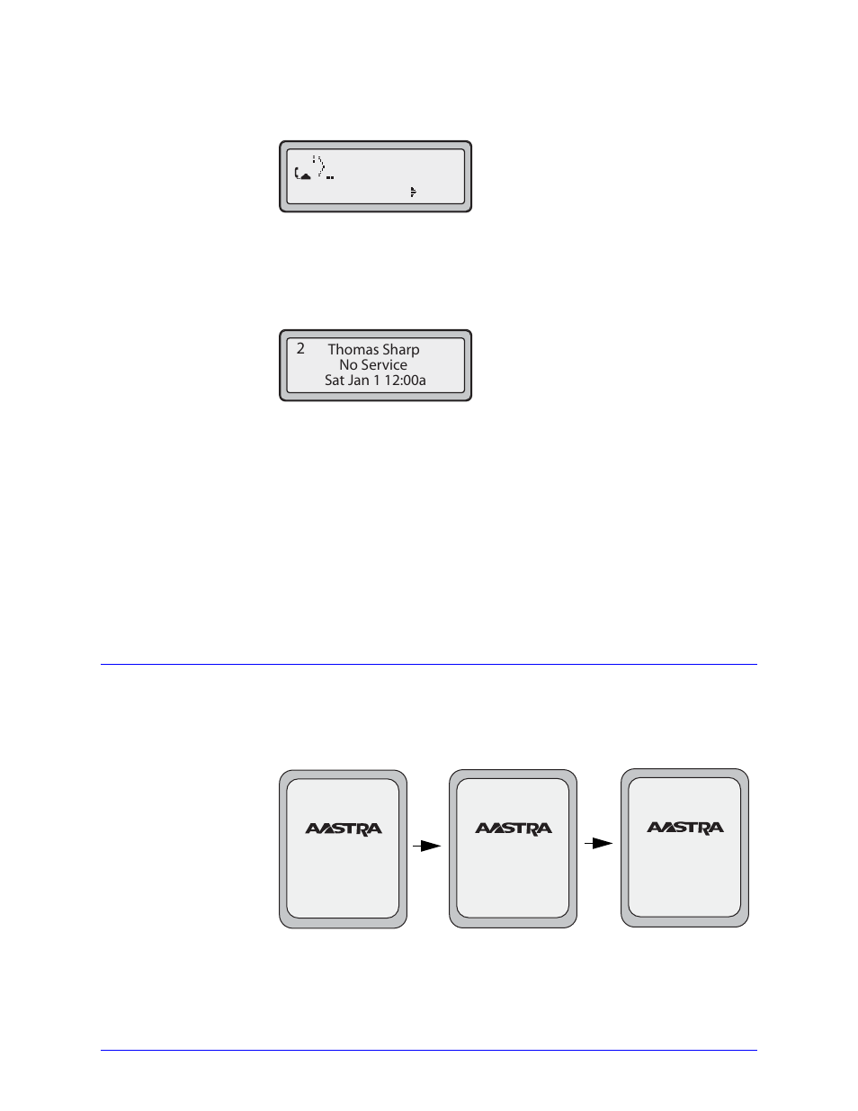 Off-hook screen 6751i rp & 6753i rp, No service screen 6751i rp & 6753i rp, Initializing 6757i ct rp | Getting started | Aastra Telecom AastraLink RP CT Cordless User Manual | Page 15 / 110