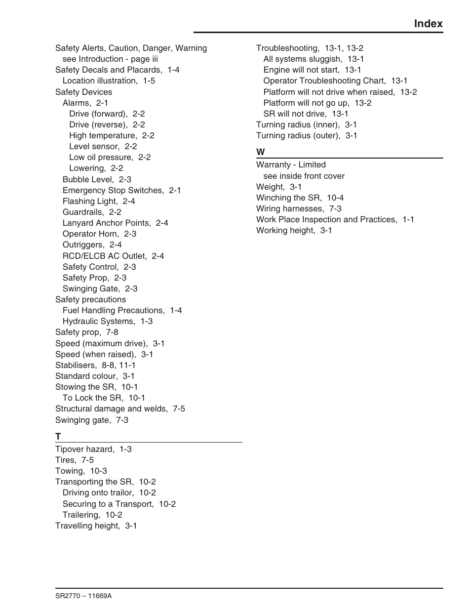 Index | Snorkel SR2770 User Manual | Page 74 / 75