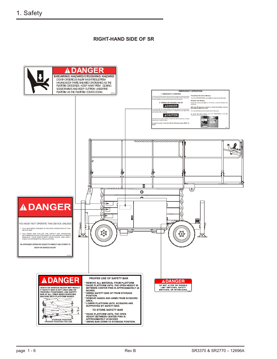 Danger, Safety, Right-hand side of sr | Snorkel SR3370 User Manual | Page 16 / 78