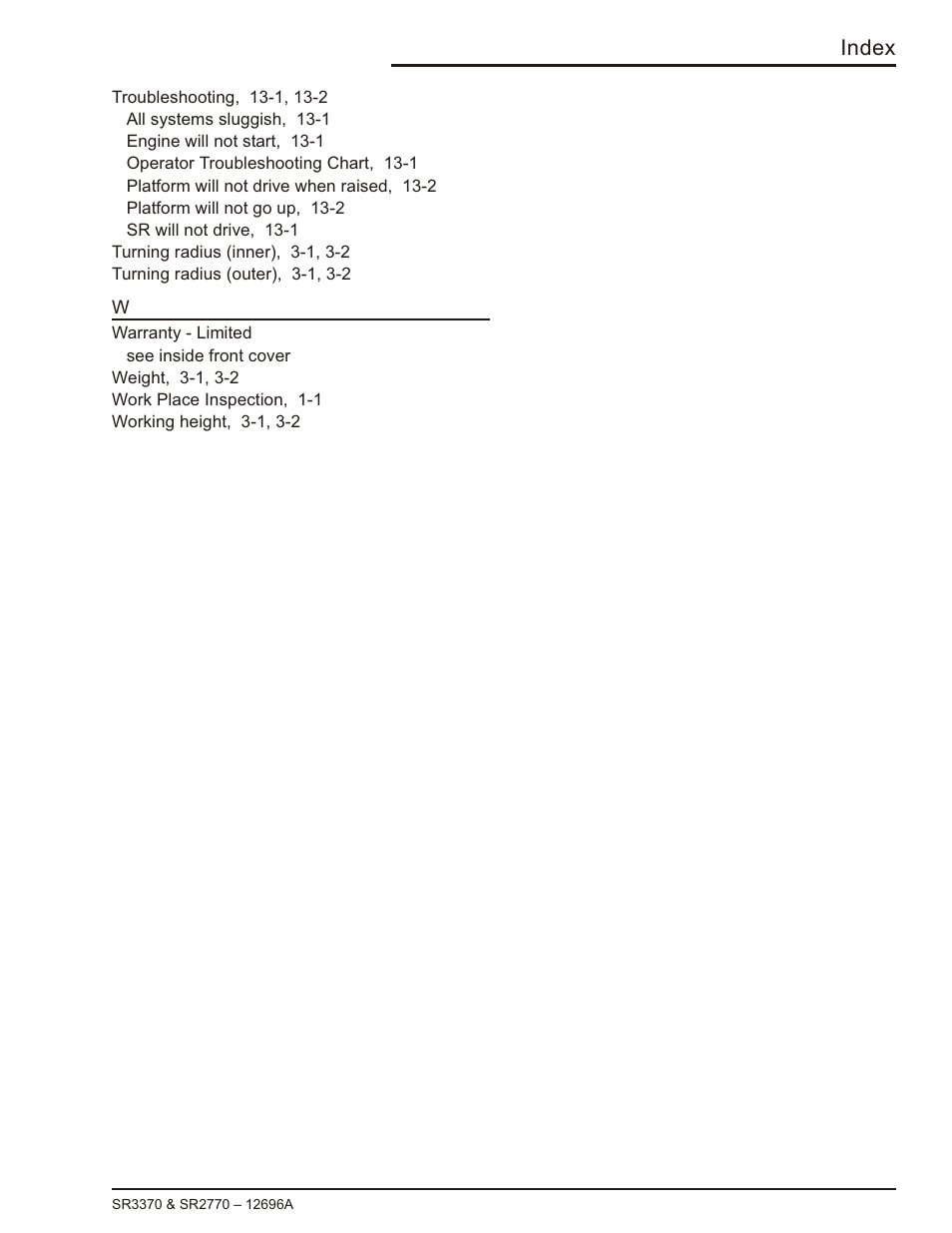 Index | Snorkel SR3370 User Manual | Page 77 / 78