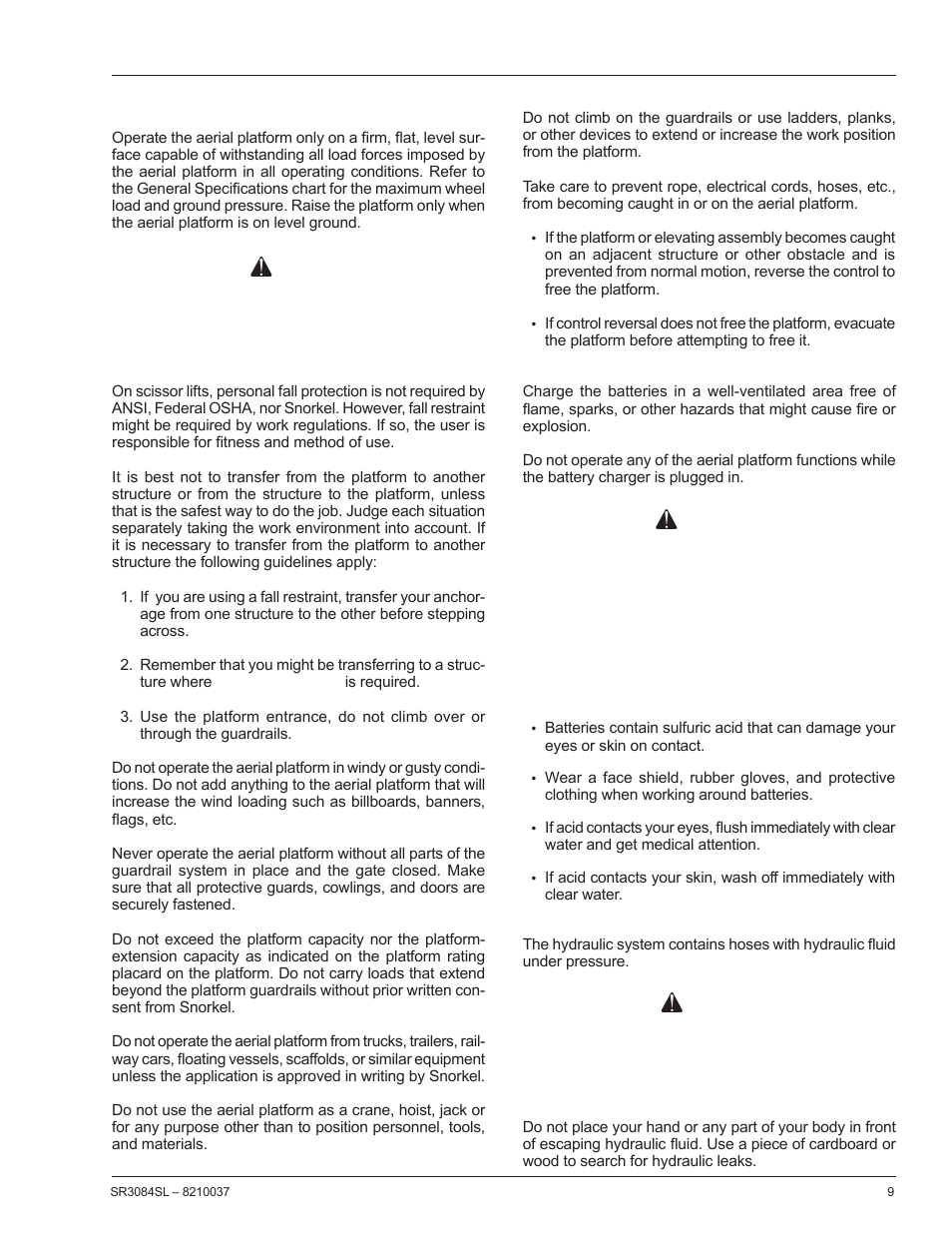 Danger, Warning | Snorkel SR3084SL User Manual | Page 13 / 60