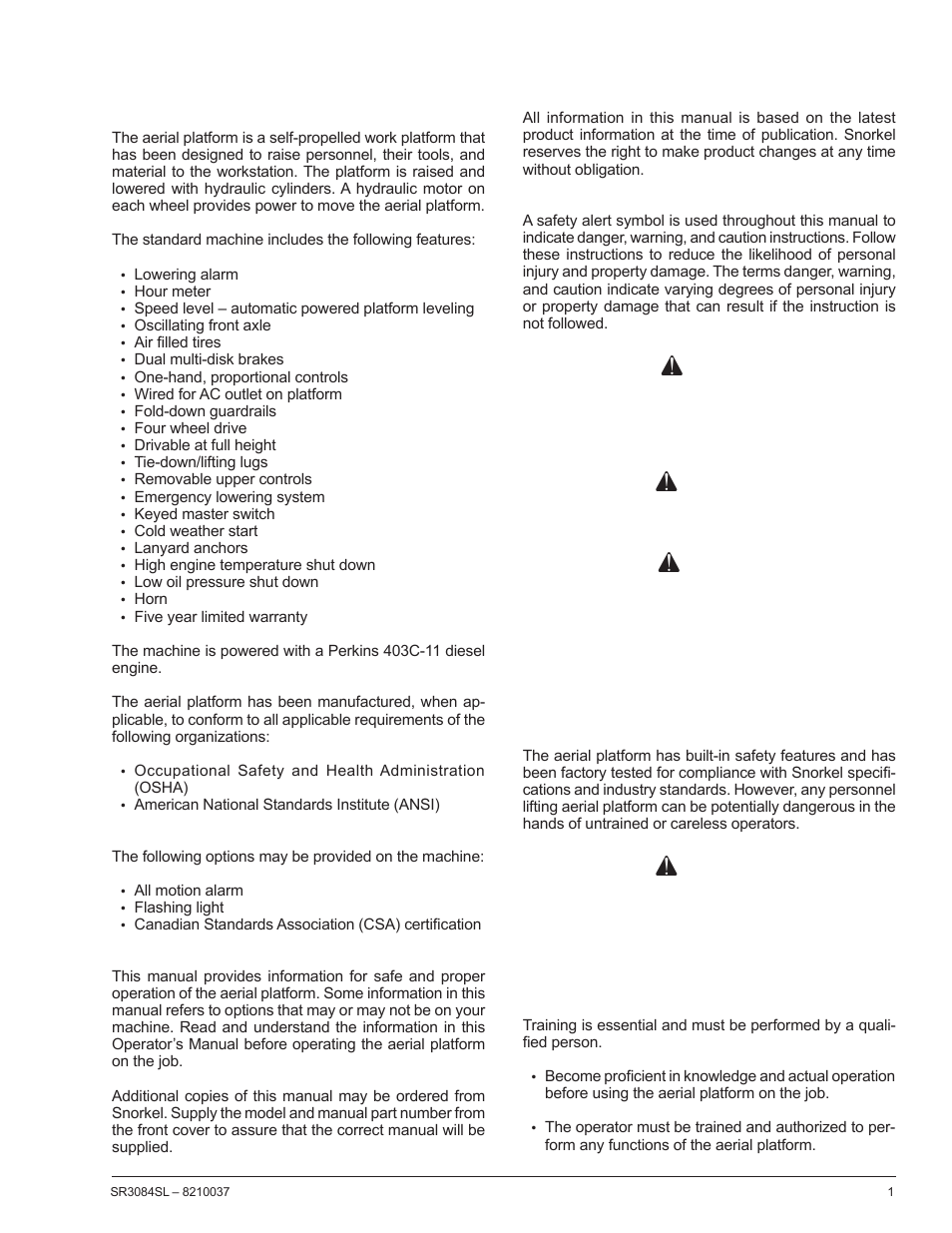 Chapter 1 – introduction, Danger, Warning | Caution | Snorkel SR3084SL User Manual | Page 5 / 60