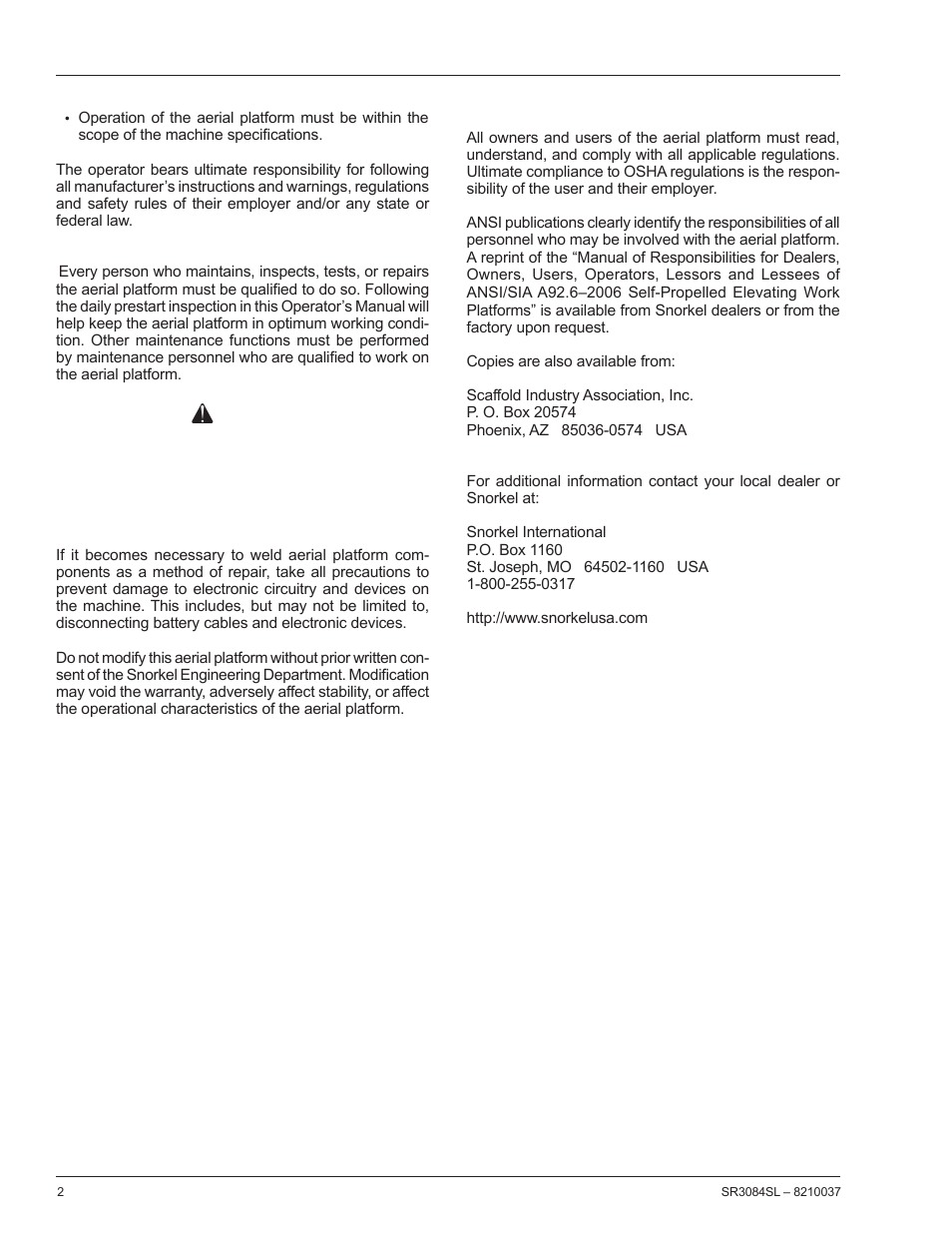 Caution | Snorkel SR3084SL User Manual | Page 6 / 60
