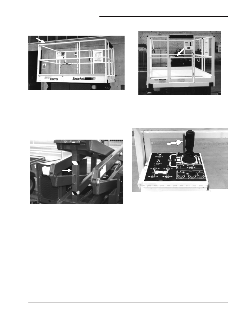 Guardrails 2-3, Safety prop 2-3, Swinging gate (option) 2-3 | Safety control 2-3, Guardrails, 2-3, Safety control, 2-3, Safety prop, 2-3, Swinging gate, 2-3, Safety devices | Snorkel SRT2670 User Manual | Page 19 / 79
