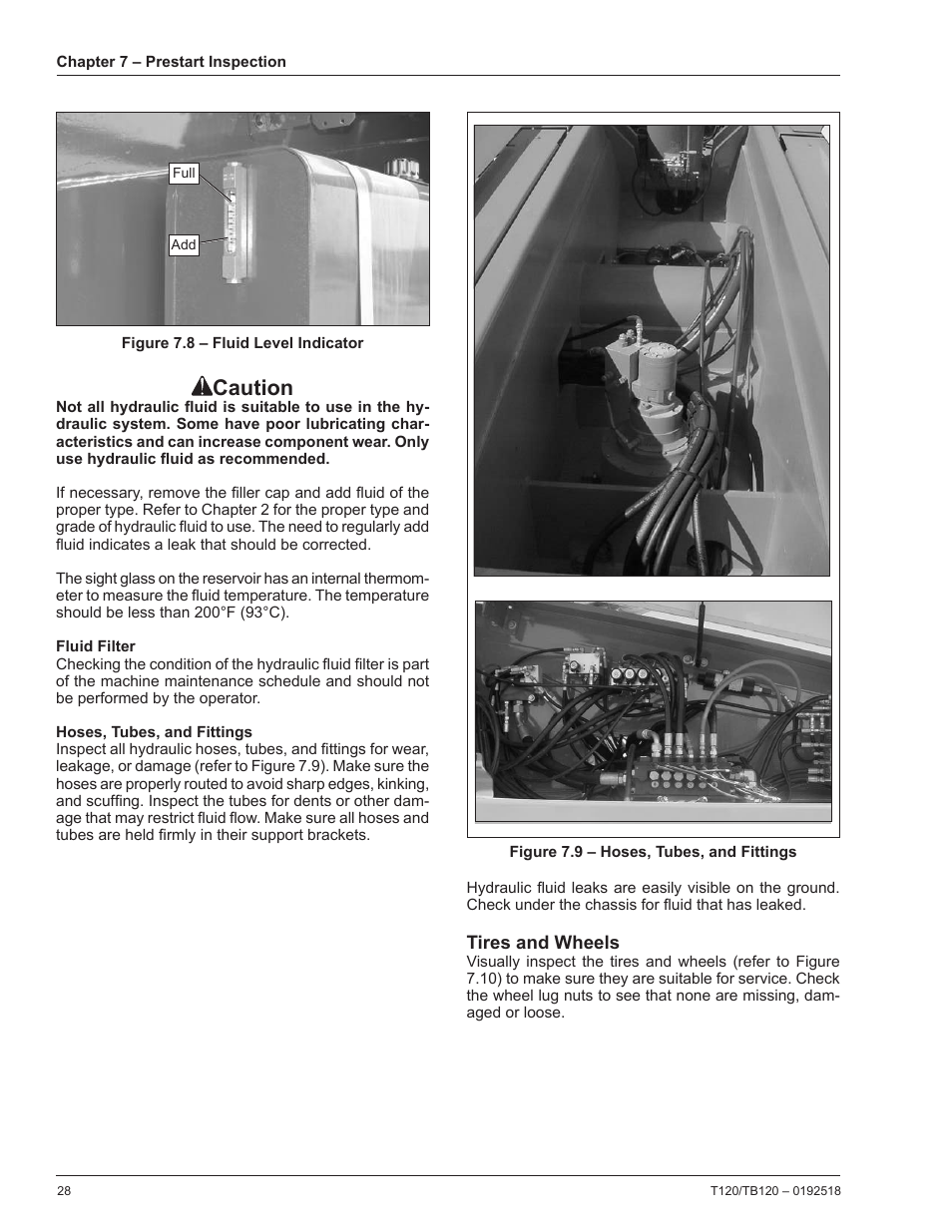 Fluid filter, Hoses, tubes, and fittings, Tires and wheels | Caution | Snorkel TB120 User Manual | Page 32 / 74