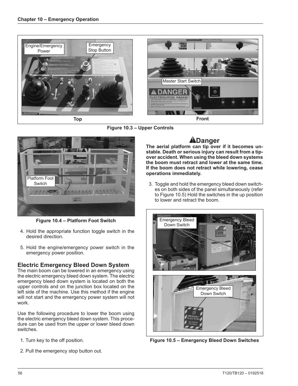 Electric emergency bleed down system, Danger | Snorkel TB120 User Manual | Page 60 / 74
