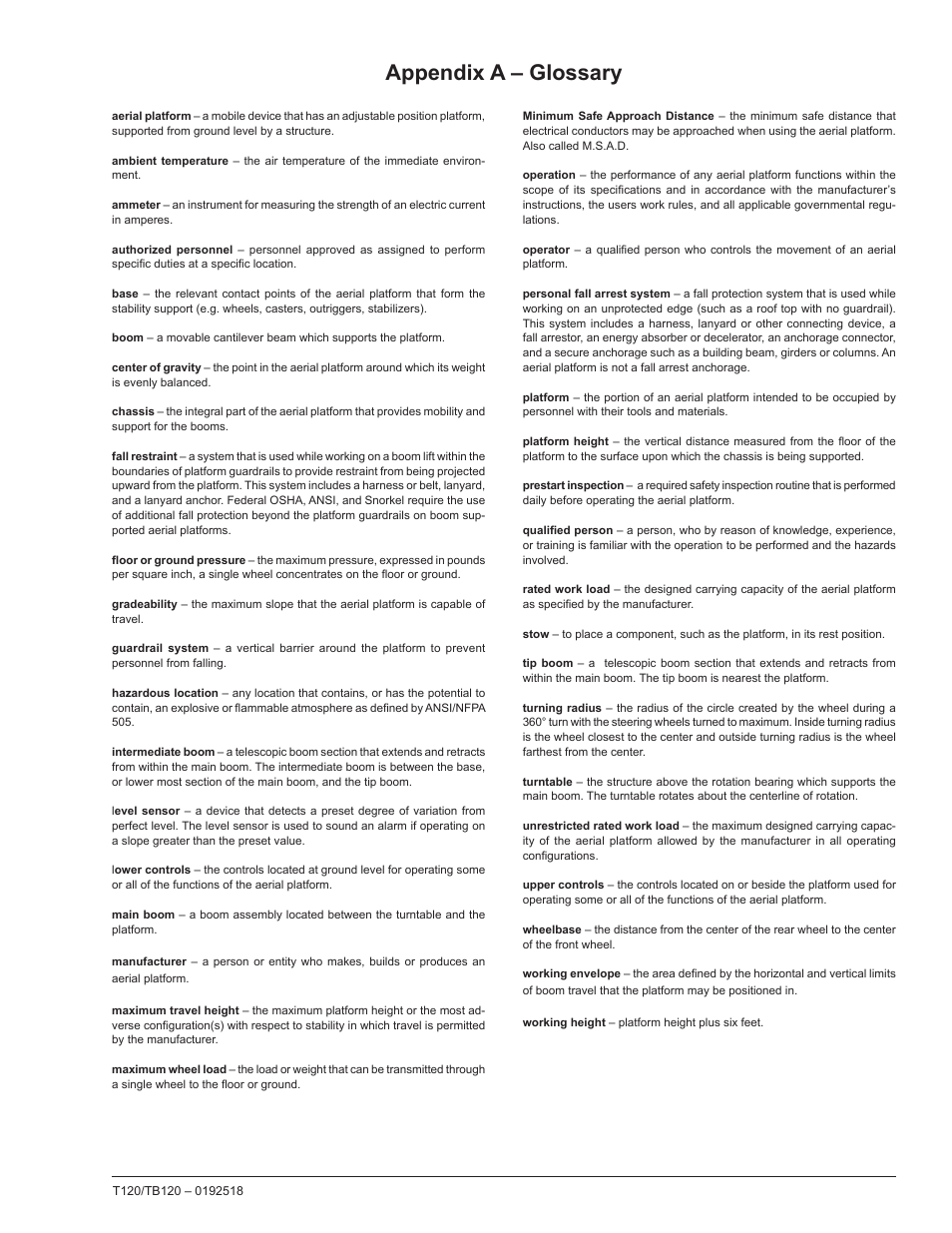 Appendix a – glossary | Snorkel TB120 User Manual | Page 67 / 74